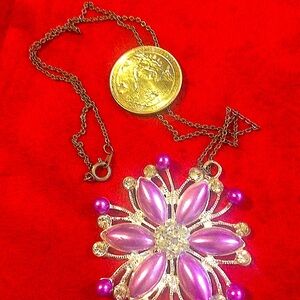 - Lavender & Clear rhinestone beaded medallion necklace
